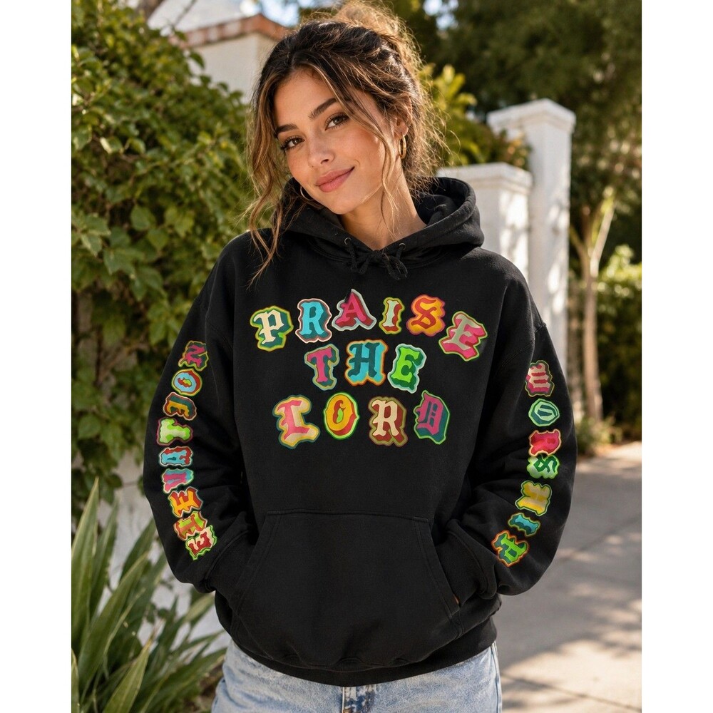 Praise The Lord Graphic Hoodie Black Woman Pullover Sweatshirt Colorful...